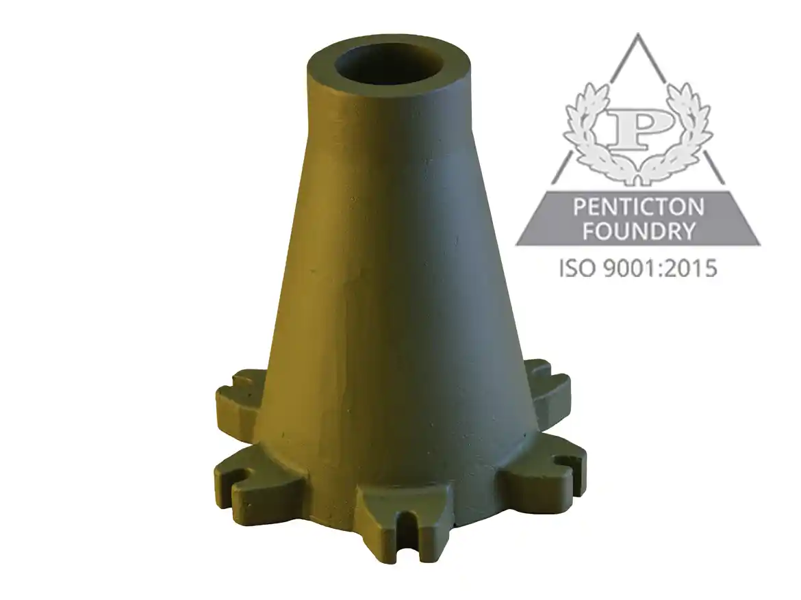 High chrome white iron end cone for a mining cyclone. High chrome white iron end cone for a mining cyclone.