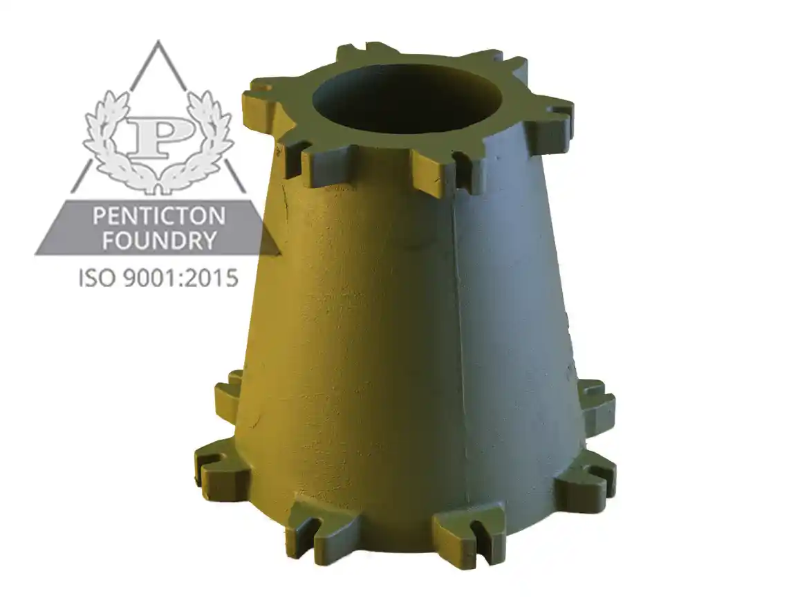 High chrome white iron cone portion of a cyclone for the mining industry. High chrome white iron cone portion of a cyclone for the mining industry.