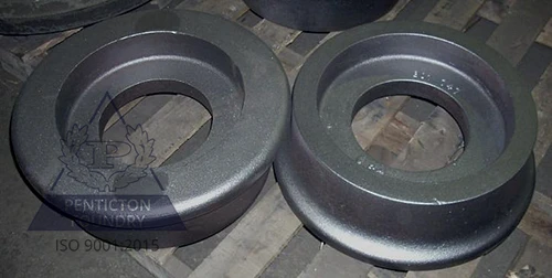 Railroad repair cart wheels made in ASTM A897 Grade 3 175 – 125 – 04 austempered ductile iron.