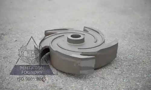 A 3 vane open ni-hard chrome white iron impeller.