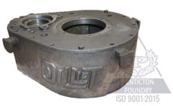 A machined, PC pump gear box and lid made from ductile iron