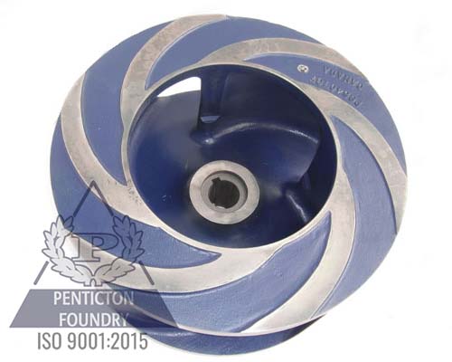 Chrome white iron, ASTM A532, machined blender impeller.