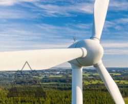 A close up of wind turbines.